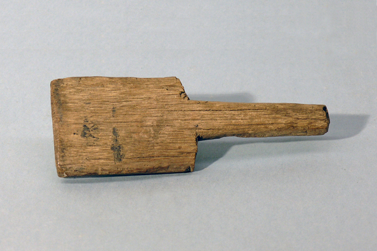 Hearst Museum object titled Paddle, accession number 1-4348, described as One piece handled, shovel-shaped.  Made from oak or ash keg stave.