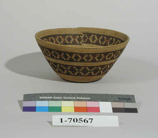 Hearst Museum object titled Basket, accession number 1-70567, described as Coiled, wide mouth, sloping sides.