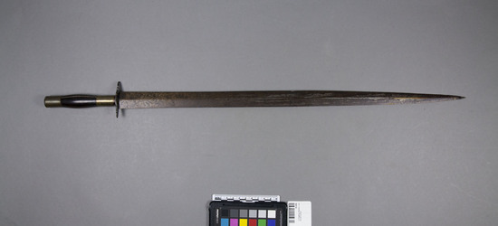 Hearst Museum object 2 of 2 titled Sword, accession number 10-696, described as Two-edged sword; handle brass and wood