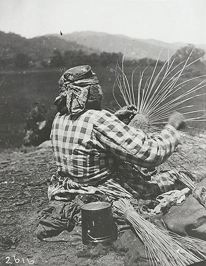 Hearst Museum object titled Black-and-white negative, accession number 15-2616, described as Woman making basket