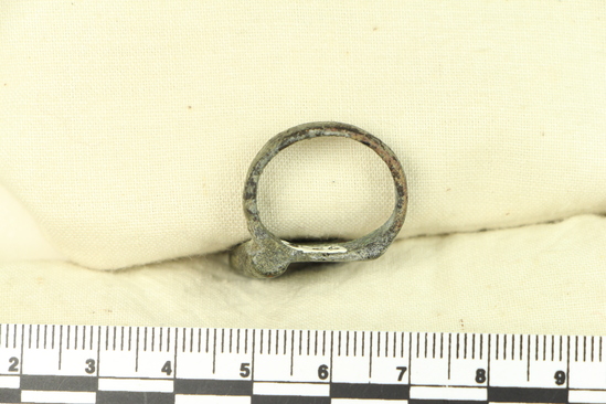 Hearst Museum object 3 of 6 titled Key, accession number 8-66, described as Bronze ring key 2 cm.