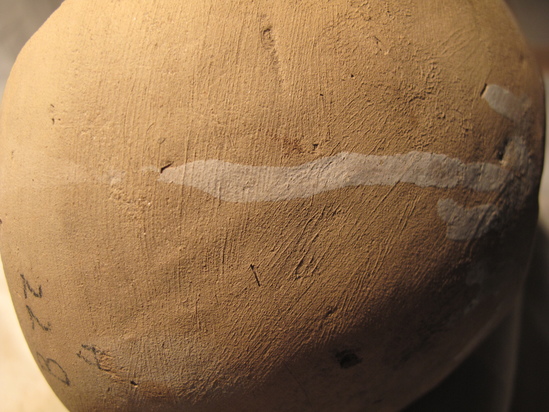 Hearst Museum object 31 of 48 titled Broken bowl, accession number 6-5108, described as Pottery: buff bowl, broken 5 small holes, slow ancient repairing; diameter 14 cm, height 8 cm.