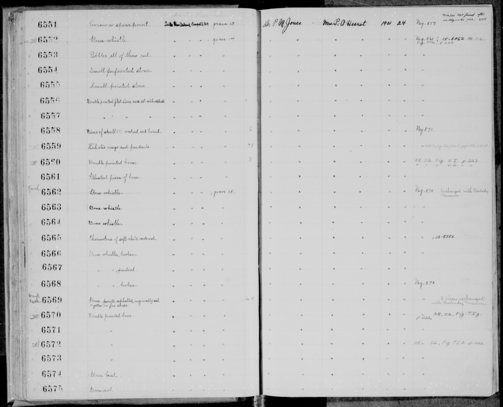 Documentation associated with Hearst Museum object titled Charmstone, accession number 1-6565, described as Made of soft white material.