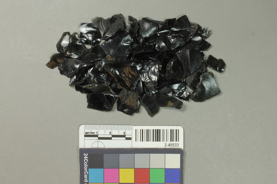 Hearst Museum object titled Flake, accession number 2-45533, described as grid sample 4, debitage, obsidian