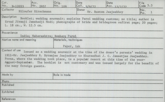 Documentation associated with Hearst Museum object titled Book, accession number 9-12053, described as Wedding announcement 9/24/1911.