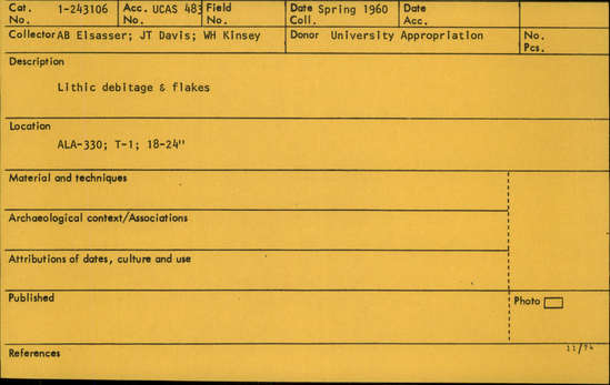 Documentation associated with Hearst Museum object titled Debitage, accession number 1-243106, described as Lithic debitage and flakes.