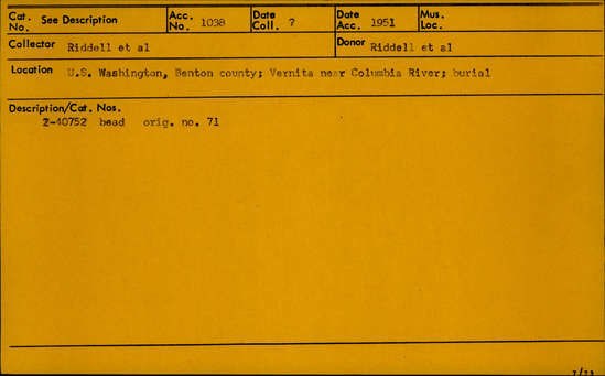 Documentation associated with Hearst Museum object titled Bead, accession number 2-40752, described as bead