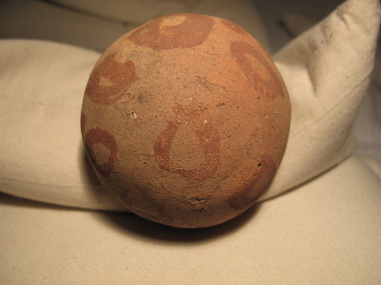 Hearst Museum object 5 of 52 titled Incomplete jar, accession number 6-5429, described as Pottery jar; small pinkish squat red dots, ear handles broken off- broken