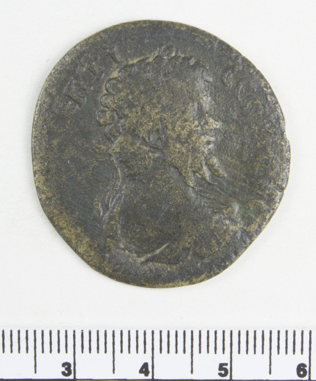 Hearst Museum object 6 of 6 titled Coin: æ, accession number 8-4938, described as Coin; AE; Roman. 12.10 grams, 34.1 mm. Septimius Severus, 193-211 AD. Ephesus, Turkey. Obverse: [      ] CEΠTI   CC[  ], bust of Septimius Severus r. laureate. Reverse: ΔΙCΝΕ[   ] ΙΩΝ ΠΡΩ ΤΩΝΑC [  ], Aurelius (?) and Verus (?) facing one another, sacrificing at altar in front of the cult-statue of Ephesian Artemis (Latin: Diana); in exergue, ΕΦΕCΙΟΝ.