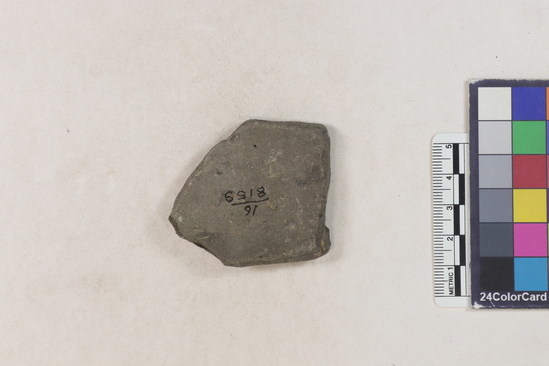 Hearst Museum object 2 of 2 titled Potsherd, accession number 16-8159, described as Potsherd; body, ridge forms Section of Manta on beach currently inhabited. Numbers  8111 to 8194 are sherds picked up on beach at low tide.