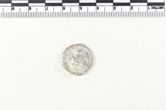 Hearst Museum object 3 of 8 titled Coin: ar denarius, accession number 8-4352, described as Coin; AR; Denarius; Roman. 3.23 grams, 19 mm. Plautilla, 202-205 AD. Rome, Italy. Obverse: PLATVTILLA AVGVSTA Head right. Reverse: VENVS VICTORIX Venus (Greek: Aphrodite) left with palm and shield; cupid (Greek: Eros) at her feet.