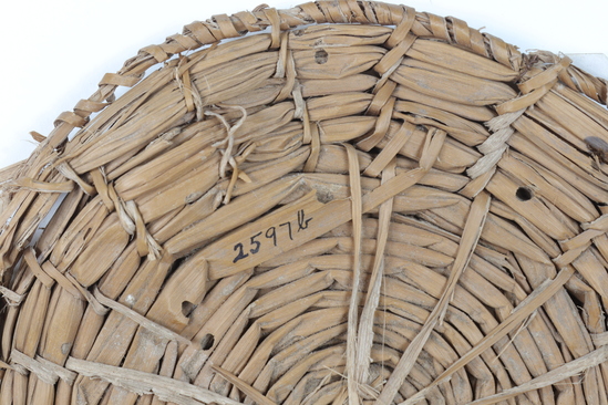 Hearst Museum object 2 of 3 titled Basket samples, accession number 4-2597b, described as Fragments of basketry: loose coiling, round.