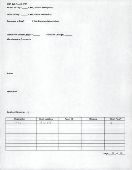 Documentation associated with Hearst Museum object titled Human remains, accession number 12-8747(0), described as Remains of one adult male.