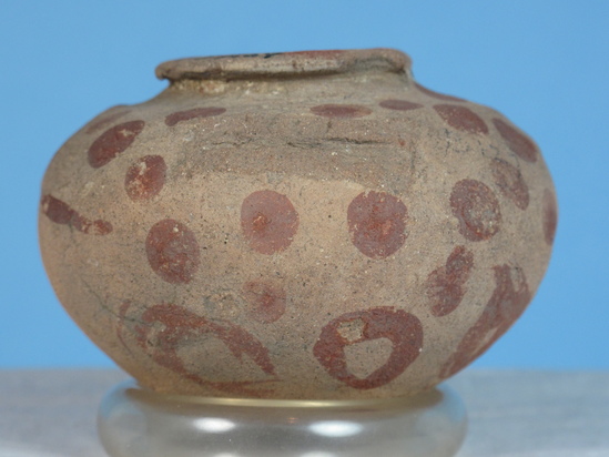 Hearst Museum object 23 of 52 titled Incomplete jar, accession number 6-5429, described as Pottery jar; small pinkish squat red dots, ear handles broken off- broken