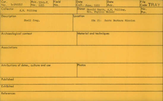 Documentation associated with Hearst Museum object titled Shell fragment, accession number 1-142257, described as Shell fragment.