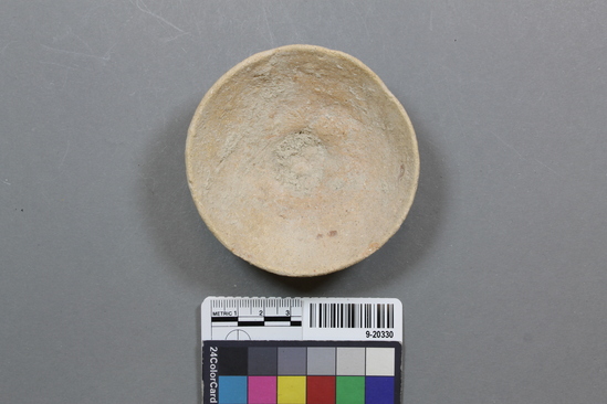 Hearst Museum object titled Bowl or lid, accession number 9-20330, described as Small ceramic bowl with pedestal, perhaps a lid?
