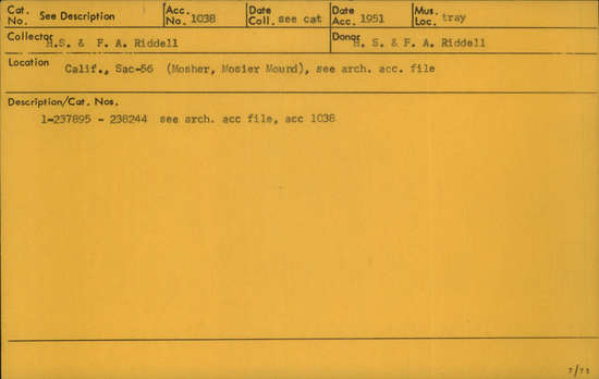 Documentation associated with Hearst Museum object titled Awl, accession number 1-238232, described as Bone.