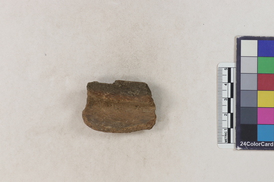 Hearst Museum object 6 of 160 titled Potsherd, accession number 16-8191, described as Potsherd: rims Section of Manta on beach currently inhabited. Numbers  8111 to 8194 are sherds picked up on beach at low tide.