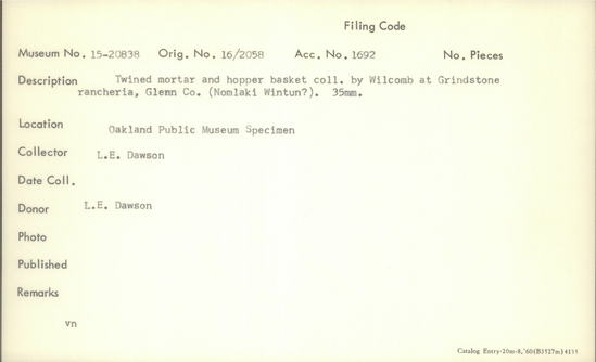 Documentation associated with Hearst Museum object titled Black-and-white negative, accession number 15-20838, no description available.