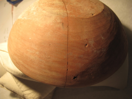 Hearst Museum object 23 of 66 titled Broken bowl, accession number 6-5728, described as Pottery: smooth pinkish bowl, broken burnished lines inside and out.  Diameter 20cm, height 6cm.