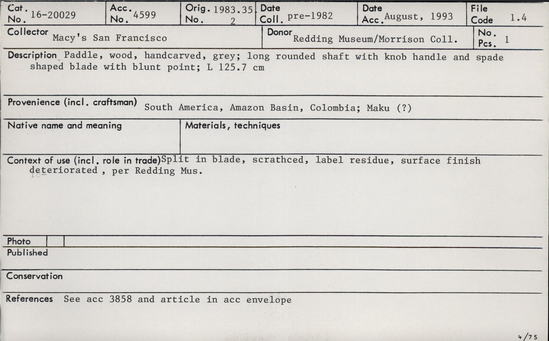 Documentation associated with Hearst Museum object titled Paddle, accession number 16-20029, no description available.