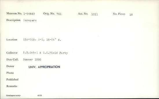 Documentation associated with Hearst Museum object titled Scrapers, accession number 1-96449, described as Scrapers.
