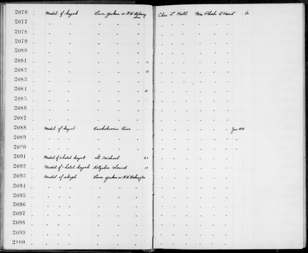 Documentation associated with Hearst Museum object titled Sled model, accession number 2-2095, described as Red-stained wood; slat bed; cotton thread webbing and ties.