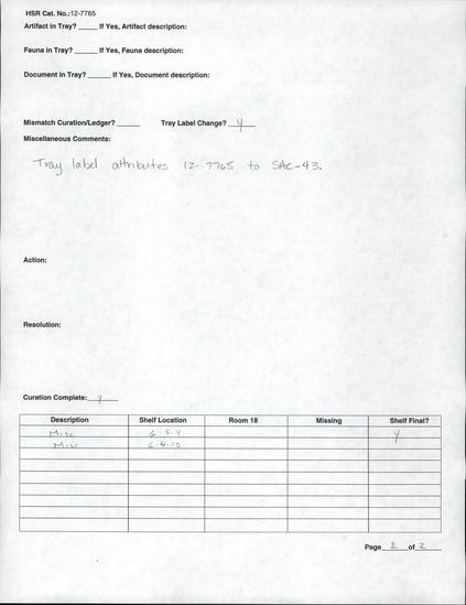 Documentation associated with Hearst Museum object titled Sample, accession number 12-7765.3, described as pulverized bone sample, burial 29