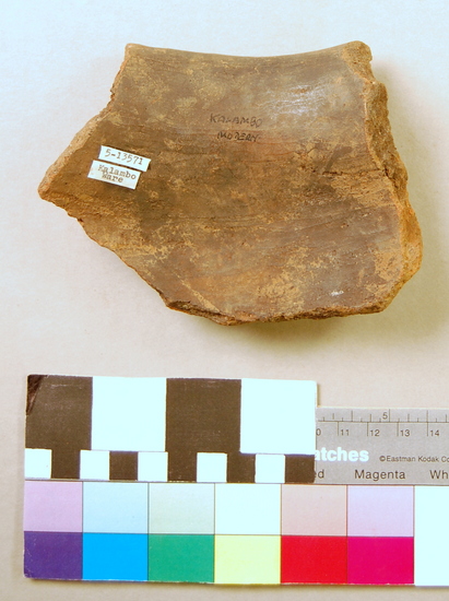 Hearst Museum object 3 of 3 titled Potsherds, accession number 5-13571, described as Potsherd; Kalambo Ware; rimsherd; incised decoration (modern)