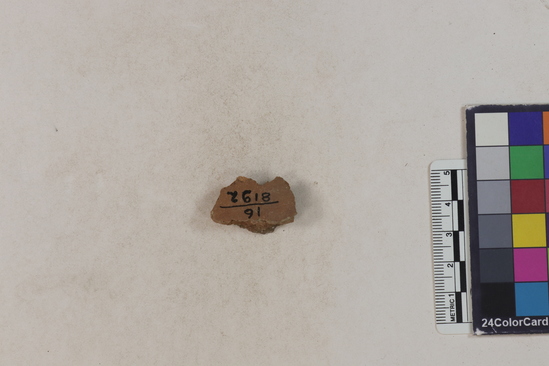 Hearst Museum object 134 of 183 titled Potsherd, accession number 16-8192, described as Potsherd: bodys Section of Manta on beach currently inhabited. Numbers  8111 to 8194 are sherds picked up on beach at low tide.