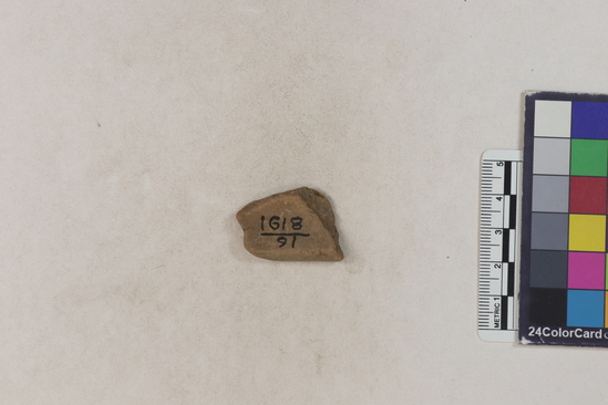 Hearst Museum object 110 of 160 titled Potsherd, accession number 16-8191, described as Potsherd: rims Section of Manta on beach currently inhabited. Numbers  8111 to 8194 are sherds picked up on beach at low tide.