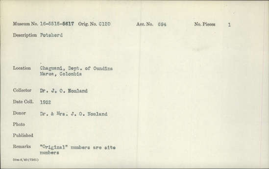 Documentation associated with Hearst Museum object titled Potsherd, accession number 16-5604, described as Potsherd