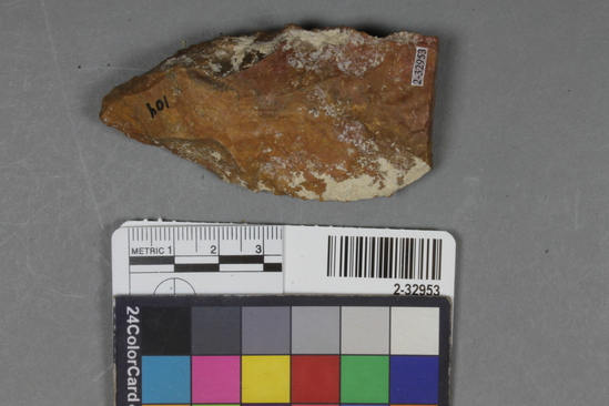 Hearst Museum object titled Scraper fragment, accession number 2-32953, described as Chert blade fragment.