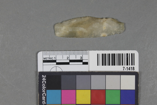 Hearst Museum object 2 of 2 titled Blade, accession number 7-1418, described as flint blade; unretouched