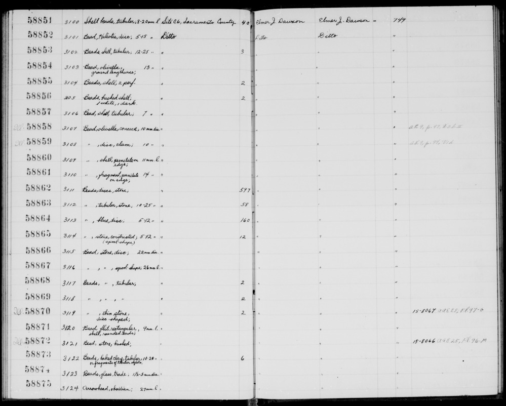 Documentation associated with Hearst Museum object titled Beads, accession number 1-58865, described as Stone beads, constricted, (spool-shape).