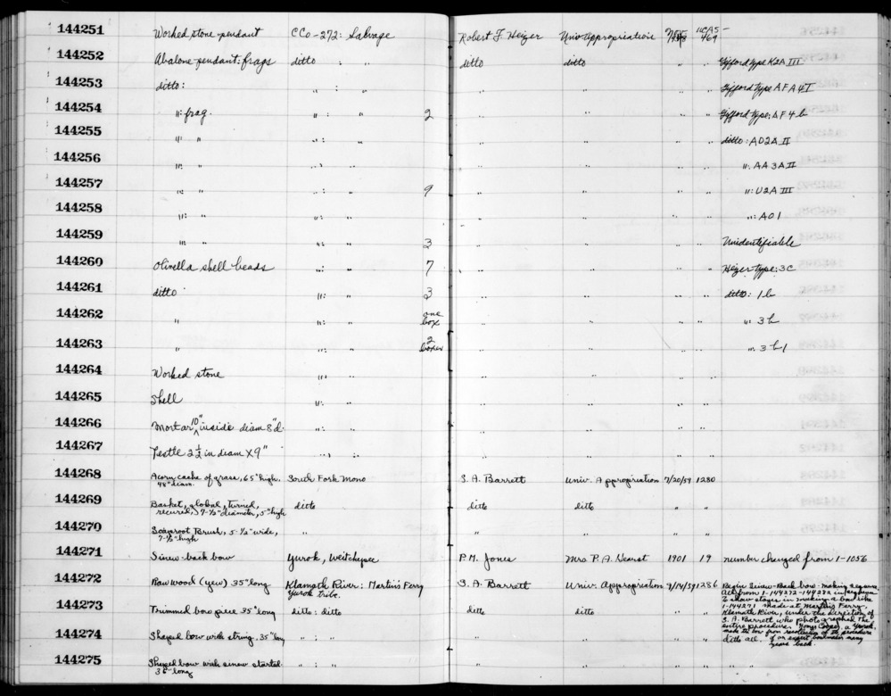 Documentation associated with Hearst Museum object titled Bow blank, accession number 1-144272, described as Coarse split yew stave, rectangular in section.