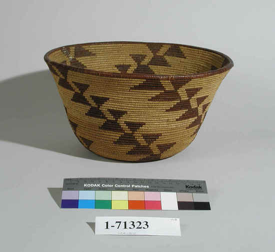 Hearst Museum object 1 of 2 titled Basket, accession number 1-71323, described as Coiled, wide mouth, sloping sides.