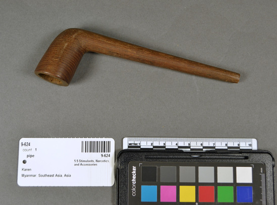 Hearst Museum object titled Pipe, accession number 9-624, described as Straight wooden pipe in imitation of European.