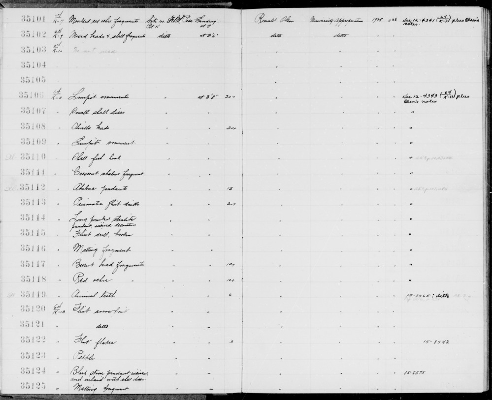 Documentation associated with Hearst Museum object titled Shell fragment, accession number 1-35111, described as Crescent