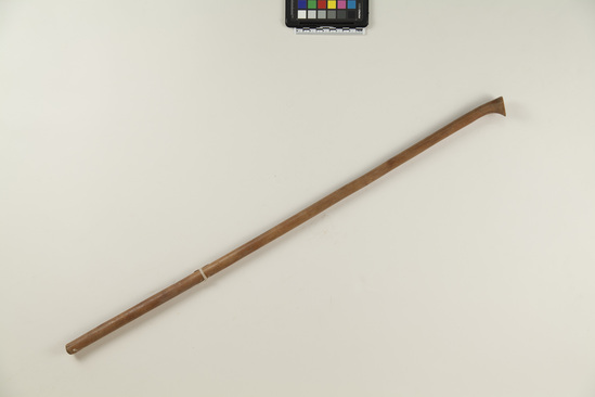 Hearst Museum object titled Stick, accession number 6-14100, described as Stick, short, well smoothed, grip left on one end; length 29.5 inches.