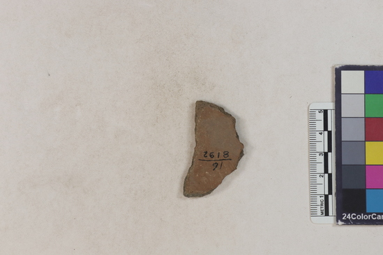 Hearst Museum object 137 of 183 titled Potsherd, accession number 16-8192, described as Potsherd: bodys Section of Manta on beach currently inhabited. Numbers  8111 to 8194 are sherds picked up on beach at low tide.