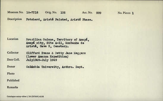 Documentation associated with Hearst Museum object titled Potsherds, accession number 16-7218, described as Potsherds, Ariste painted