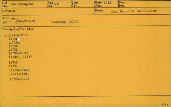 Documentation associated with Hearst Museum object titled Tool, accession number L-11709, described as Stone tool