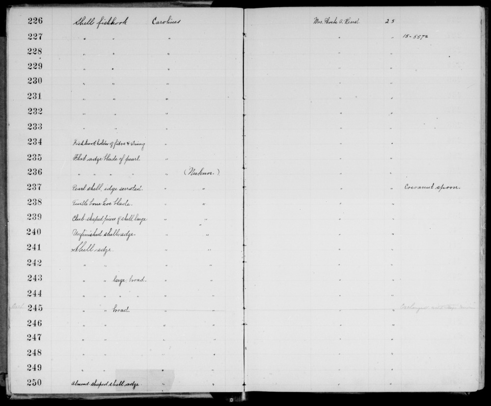 Documentation associated with Hearst Museum object titled Adze blade, accession number 11-237, described as Flat edge blade of pearl.