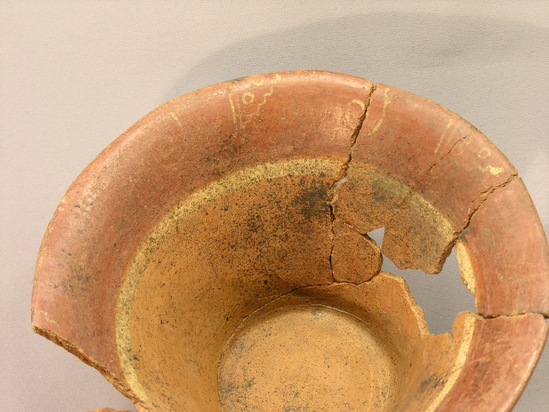 Hearst Museum object 12 of 12 titled Bowl, accession number 4-2794, described as Flaring flat-bottomed bowl, red, base containing rattles