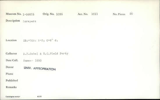 Documentation associated with Hearst Museum object titled Scrapers, accession number 1-96825, described as Scrapers.