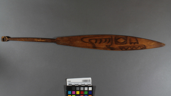 Hearst Museum object titled Paddle, accession number 2-36646, described as Wooden, incised pattern.