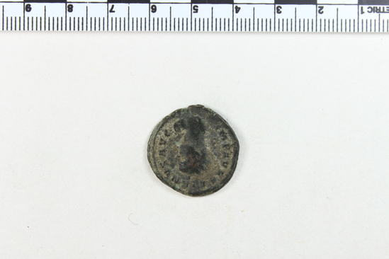 Hearst Museum object 6 of 8 titled Coin: æ, accession number 8-6385, described as Coin: Æ (AR?); Aurelian - 3.82 grms. Obverse: IMP AVRELIANVS AVG - Bust facing right radiate. Reverse: FORTVNA REDVX - Fortuna seated facing left holding rudder and cornucopiae.