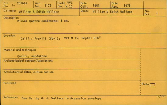 Documentation associated with Hearst Museum object titled Quartz-sandstone, accession number 1-237644, described as Quartz-sandstone