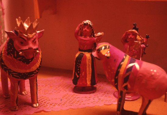 Hearst Museum object titled Color slide, accession number 25-25921, described as Painted Clay Figures. Ektachrome Day.